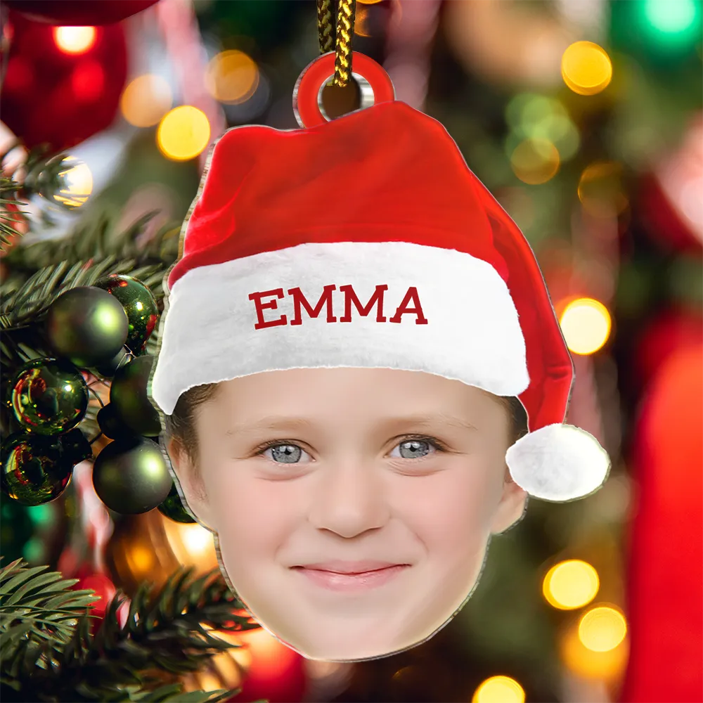 Custom Photo Funny Family Face With Santa's Hat - Personalized Cutout Acrylic Ornament - Image 6
