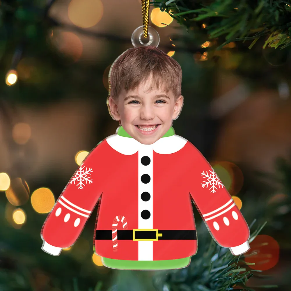Custom Photo Funny Family Faces Hanging Christmas Sweater - Personalized Cutout Acrylic Ornament - Image 4