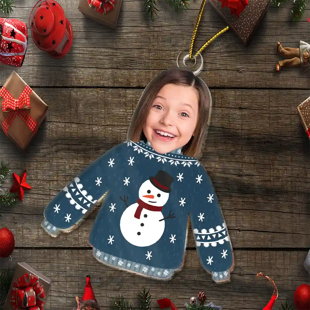 Custom Photo Funny Family Faces Hanging Christmas Sweater - Personalized Cutout Acrylic Ornament - Image 7