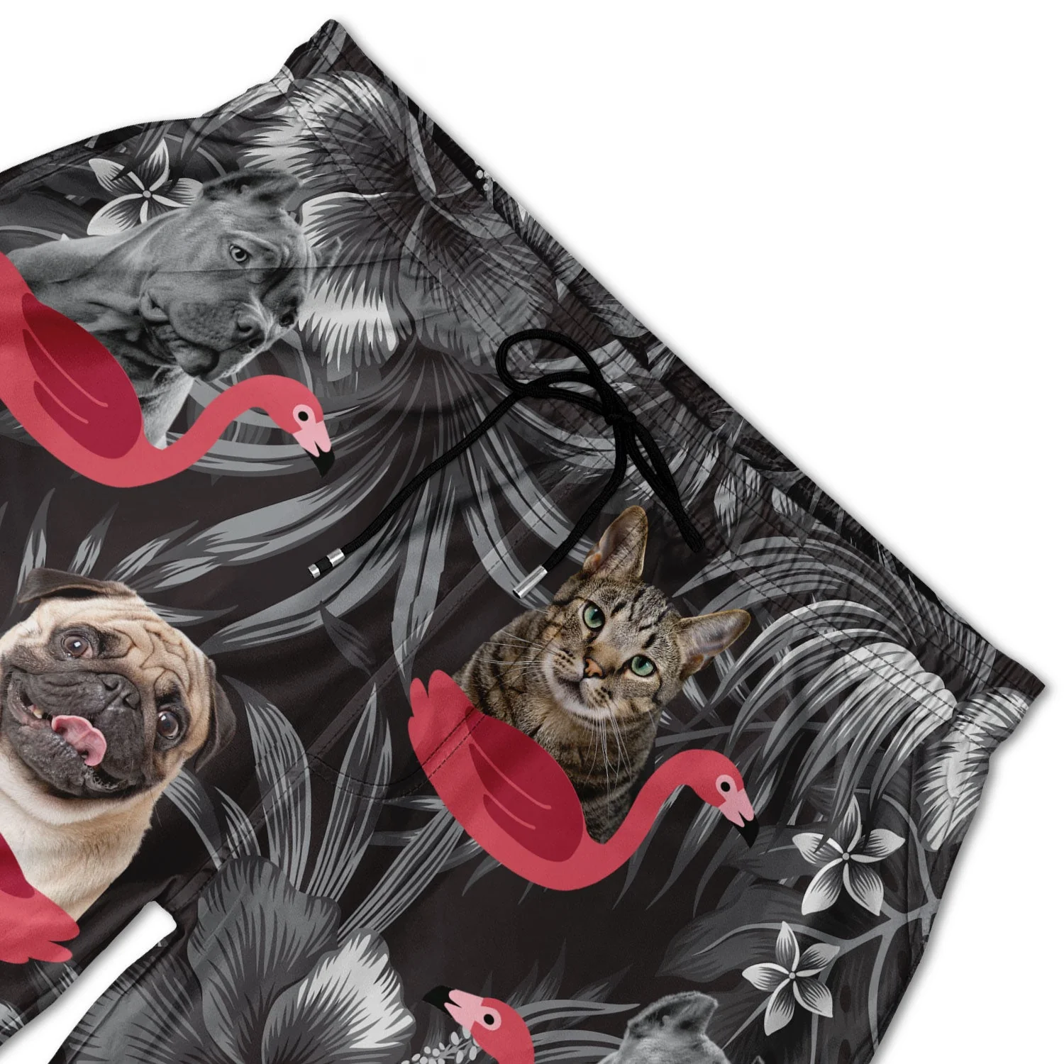 Custom Photo Funny Family Pet Face Black Color Leaf - Funny Gift For Pet Lovers, Dog Mom, Cat Mom, Dog Dad, Cat Dad - Personalized Unisex Beach Shorts - Image 4