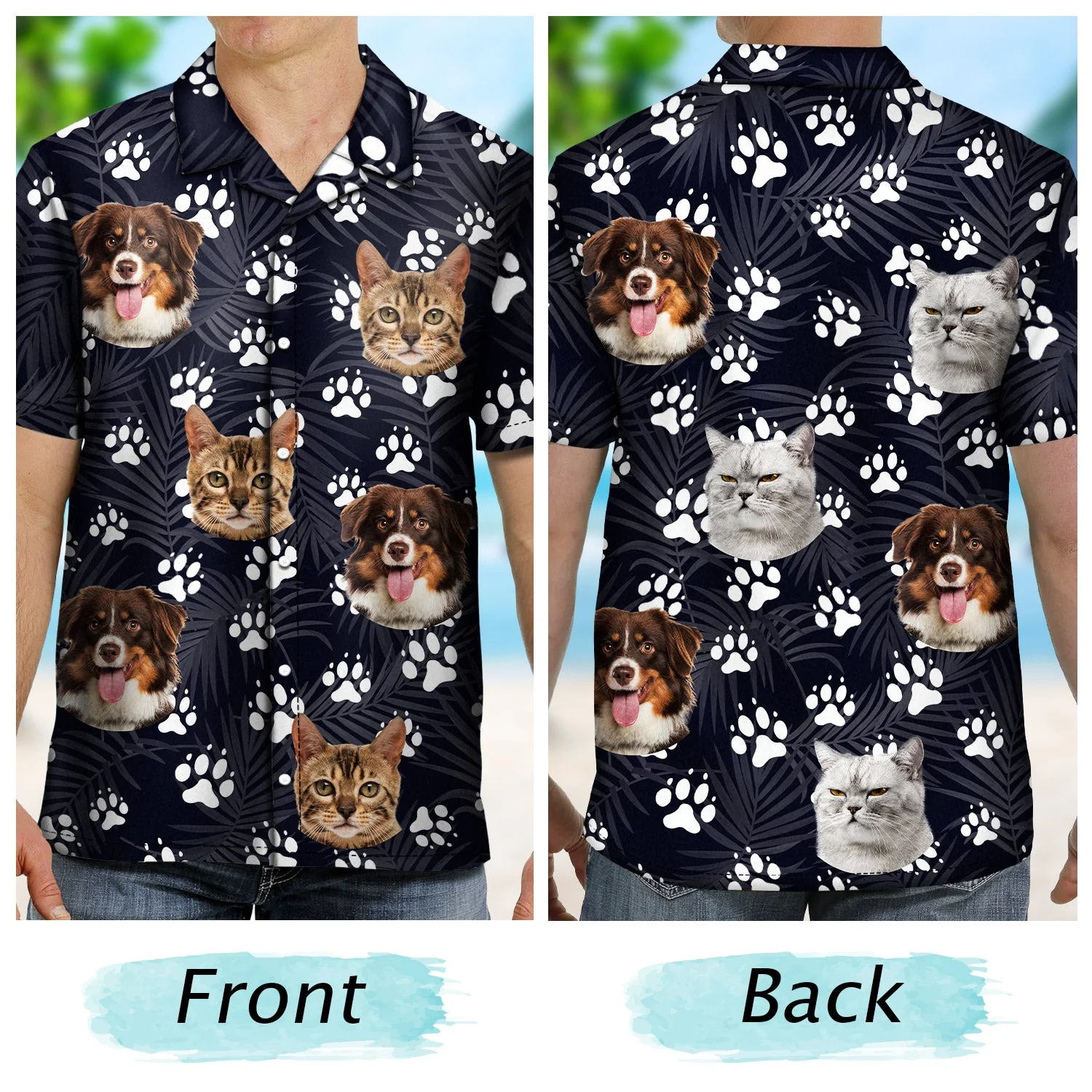 Custom Photo Funny Family Pet Face Colorful Paws - Gift For Pet Lovers, Dog Lovers, Cat Lovers - Personalized Hawaiian Shirt - Image 2