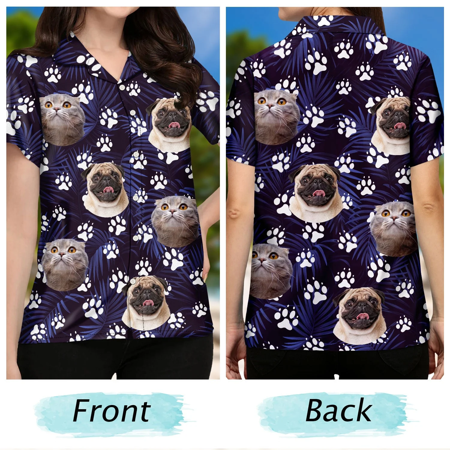 Custom Photo Funny Family Pet Face Colorful Paws - Gift For Pet Lovers, Dog Lovers, Cat Lovers - Personalized Hawaiian Shirt - Image 3