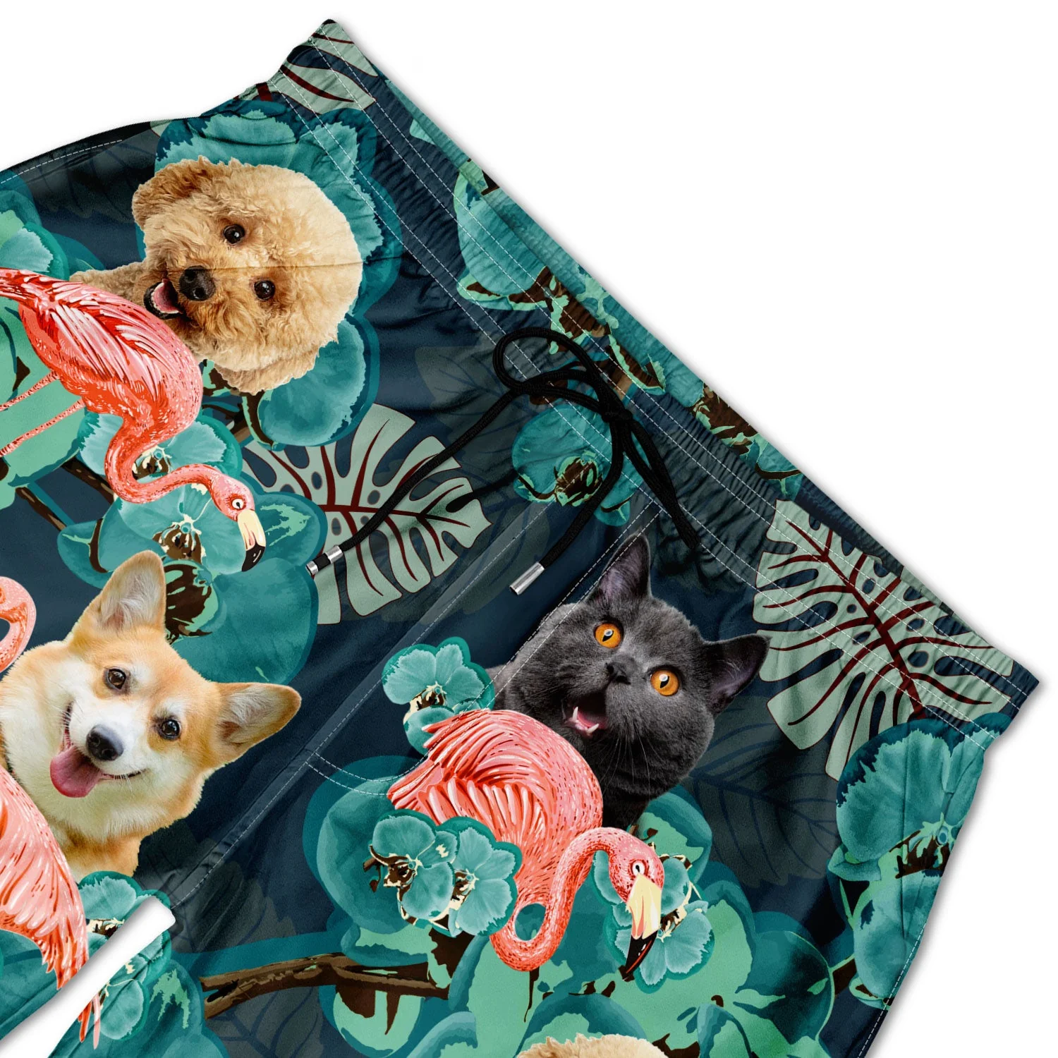 Custom Photo Funny Family Pet Face Flamingo - Funny Gift For Pet Lovers, Dog Mom, Cat Mom, Dog Dad, Cat Dad - Personalized Unisex Beach Shorts - Image 6