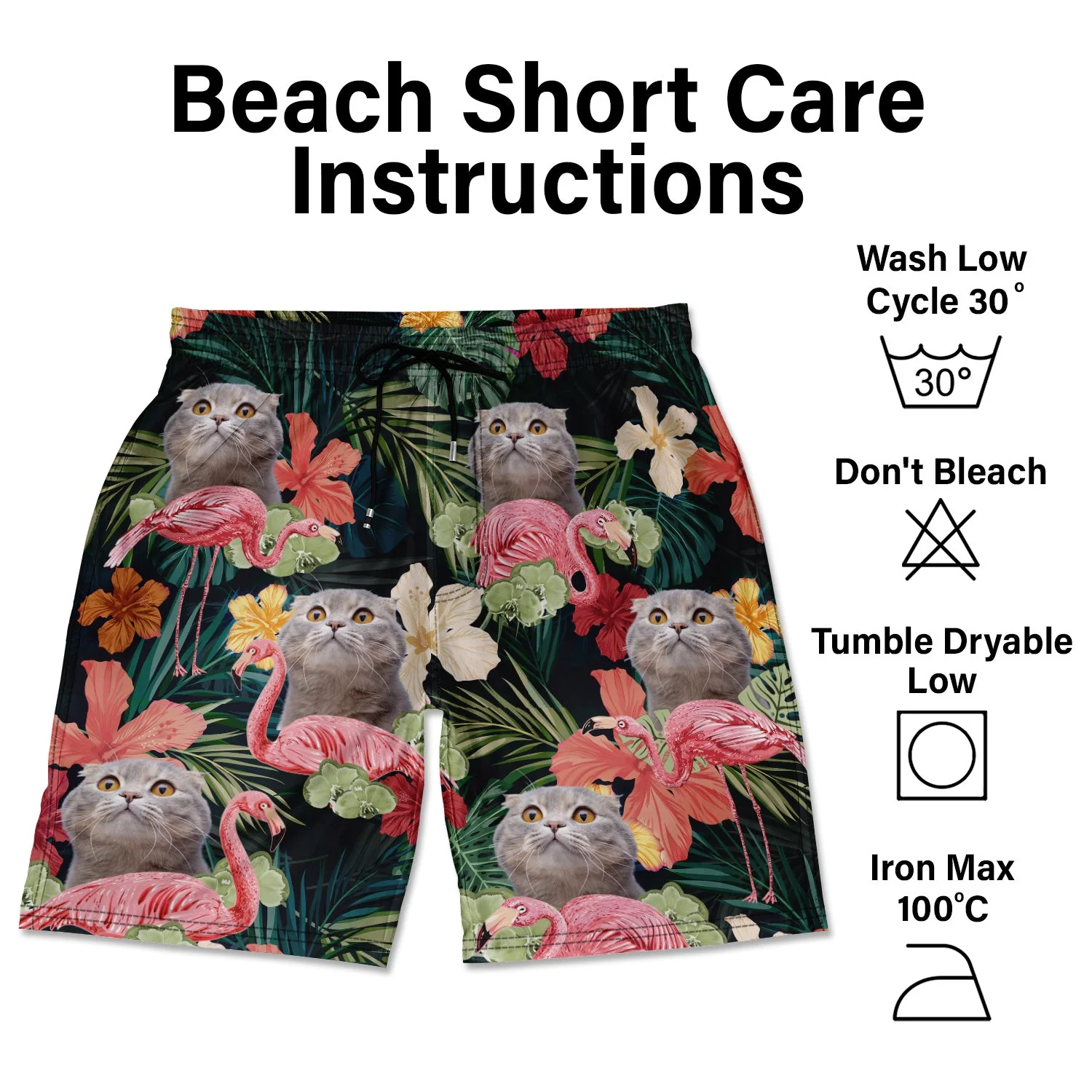 Custom Photo Funny Family Pet Face Flamingo - Funny Gift For Pet Lovers, Dog Mom, Cat Mom, Dog Dad, Cat Dad - Personalized Unisex Beach Shorts - Image 7