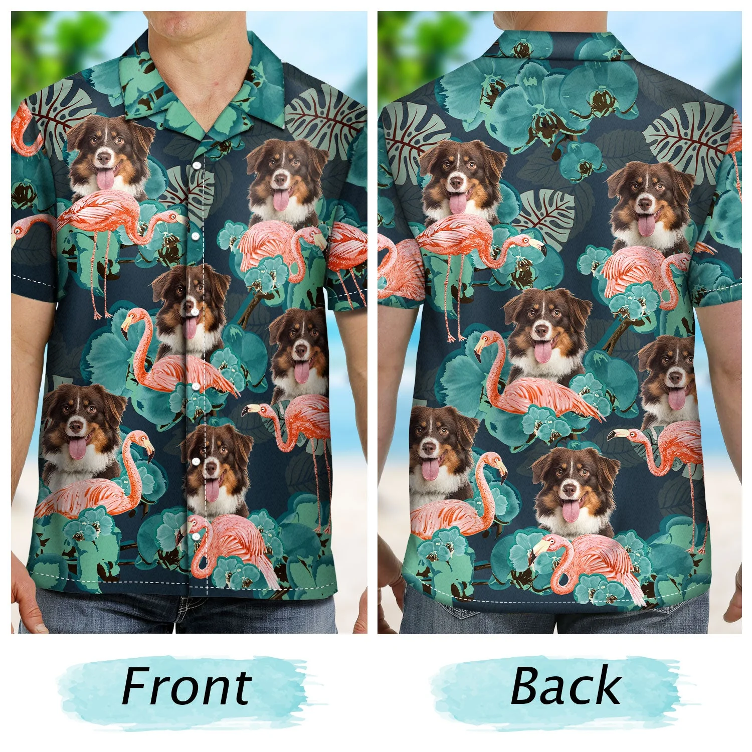 Custom Photo Funny Family Pet Face Flamingo - Gift For Men, Dog And Cat Lovers - Personalized Custom Hawaiian Shirt - Image 2