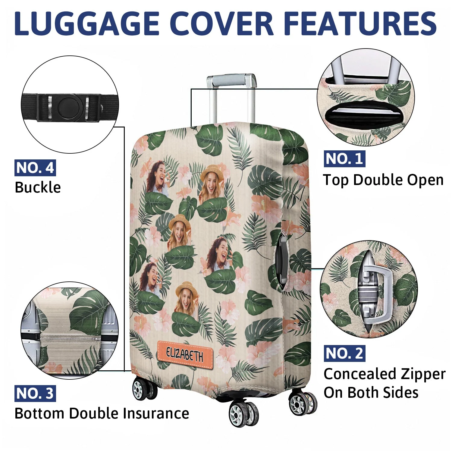 Custom Photo Funny Family Pet Face - Gift For Couple, Best Friends, Siblings, Dog And Cat Lovers - Personalized Custom Luggage Cover - Image 4