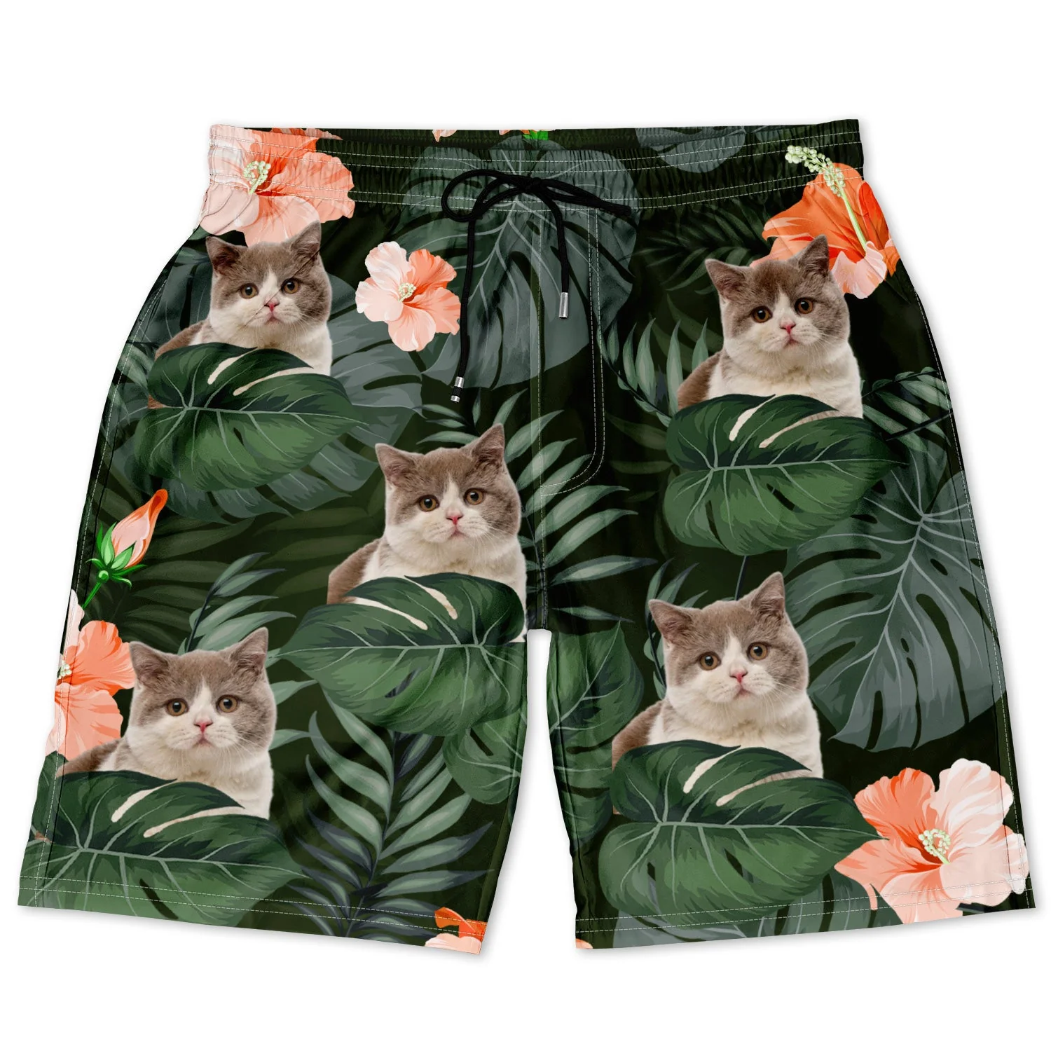 Custom Photo Funny Family Pet Face - Gift For Couples, Dog And Cat Lovers - Personalized Custom Couple Beach Shorts - Image 4