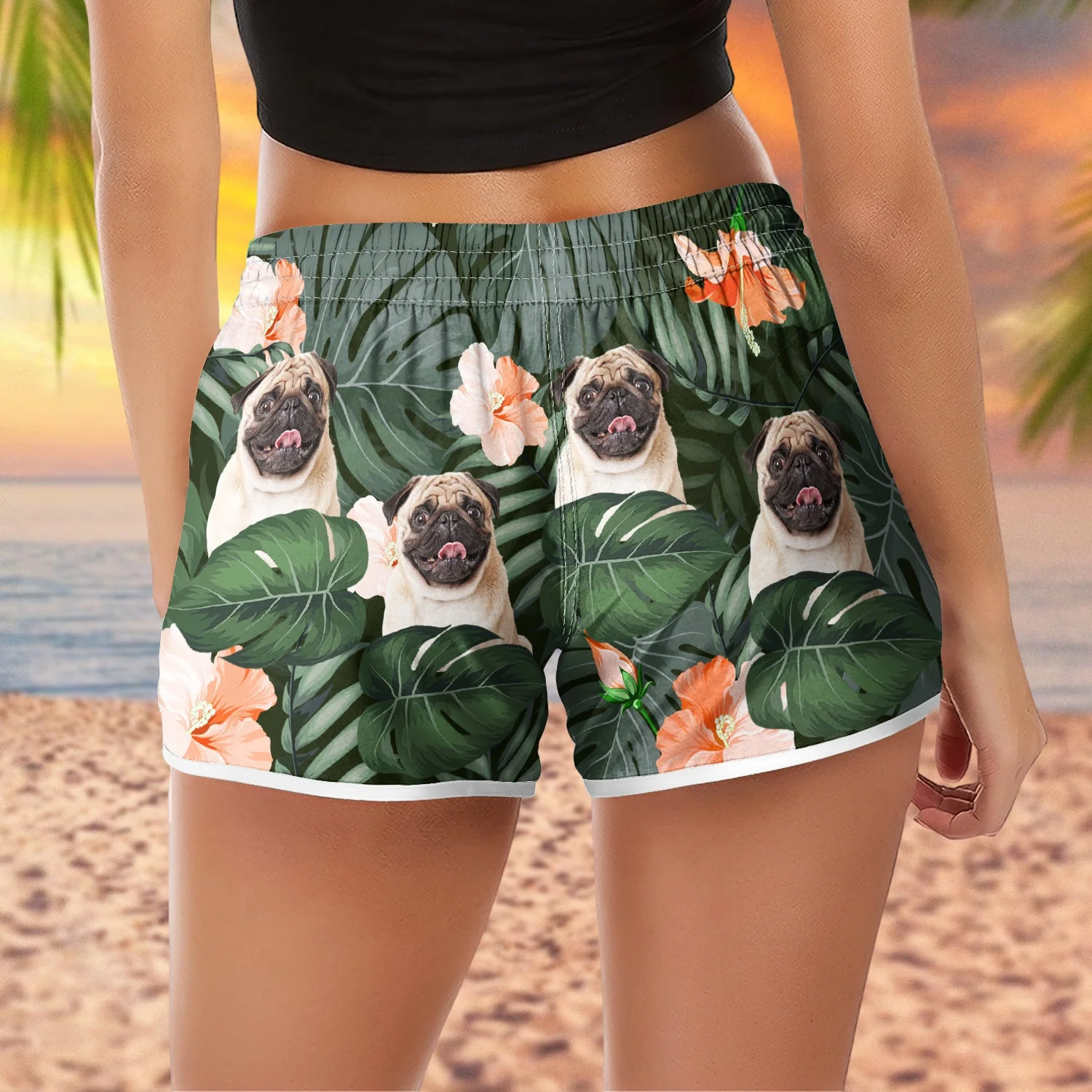Custom Photo Funny Family Pet Face - Gift For Women, Besties, Sisters, Dog And Cat Lovers - Personalized Custom Women Beach Shorts - Image 3
