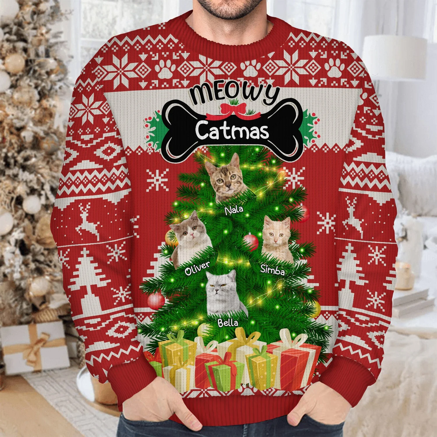 Custom Photo Funny Dog Cat Face Happy Pawlidays - Christmas Gift For Pet Lovers - Personalized Unisex Ugly Sweater - Image 5