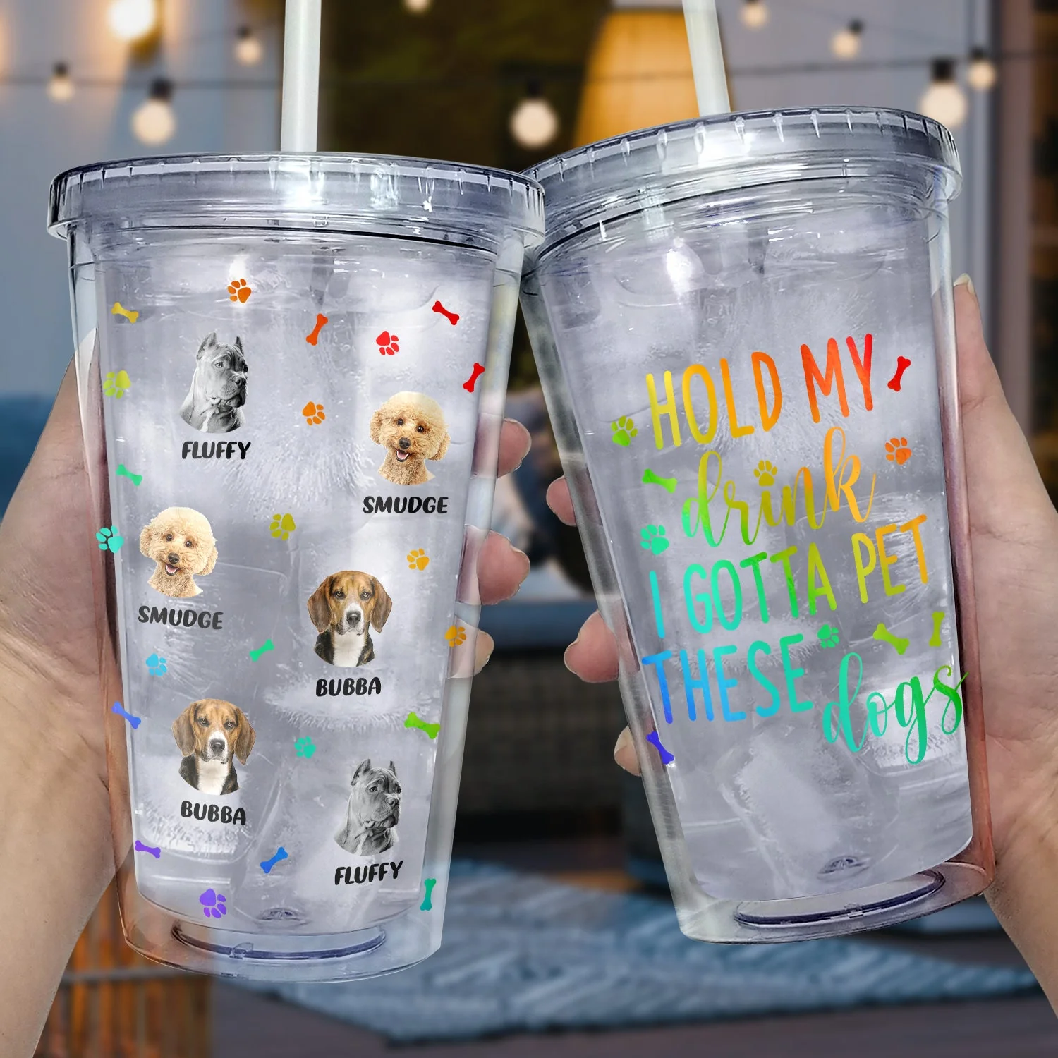 Custom Photo Funny Family Pet Face I Gotta Pet These Dogs - Funny Gift For Dog Lovers, Dog Mom, Dog Dad - Personalized Acrylic Insulated Tumbler With Straw - Image 3