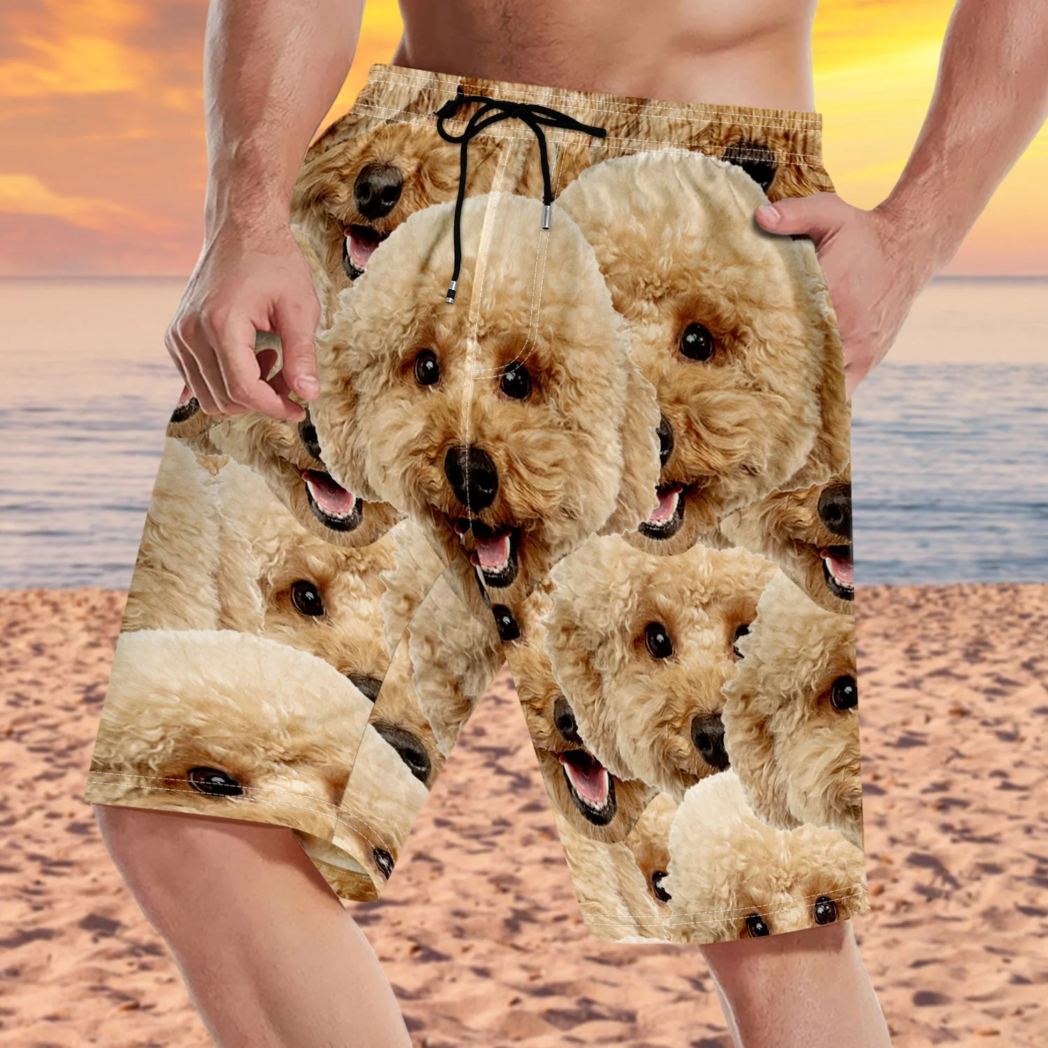 Custom Photo Funny Family Pet Face Pattern - Gift For Men, Dog And Cat Lovers, Family - Personalized Unisex Beach Shorts - Image 4