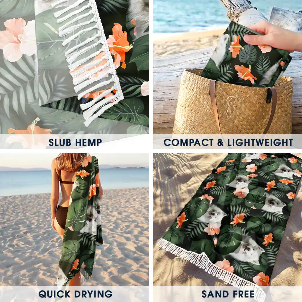 Custom Photo Funny Family Pet Face - Personalized Turkish Beach Towel - Image 4