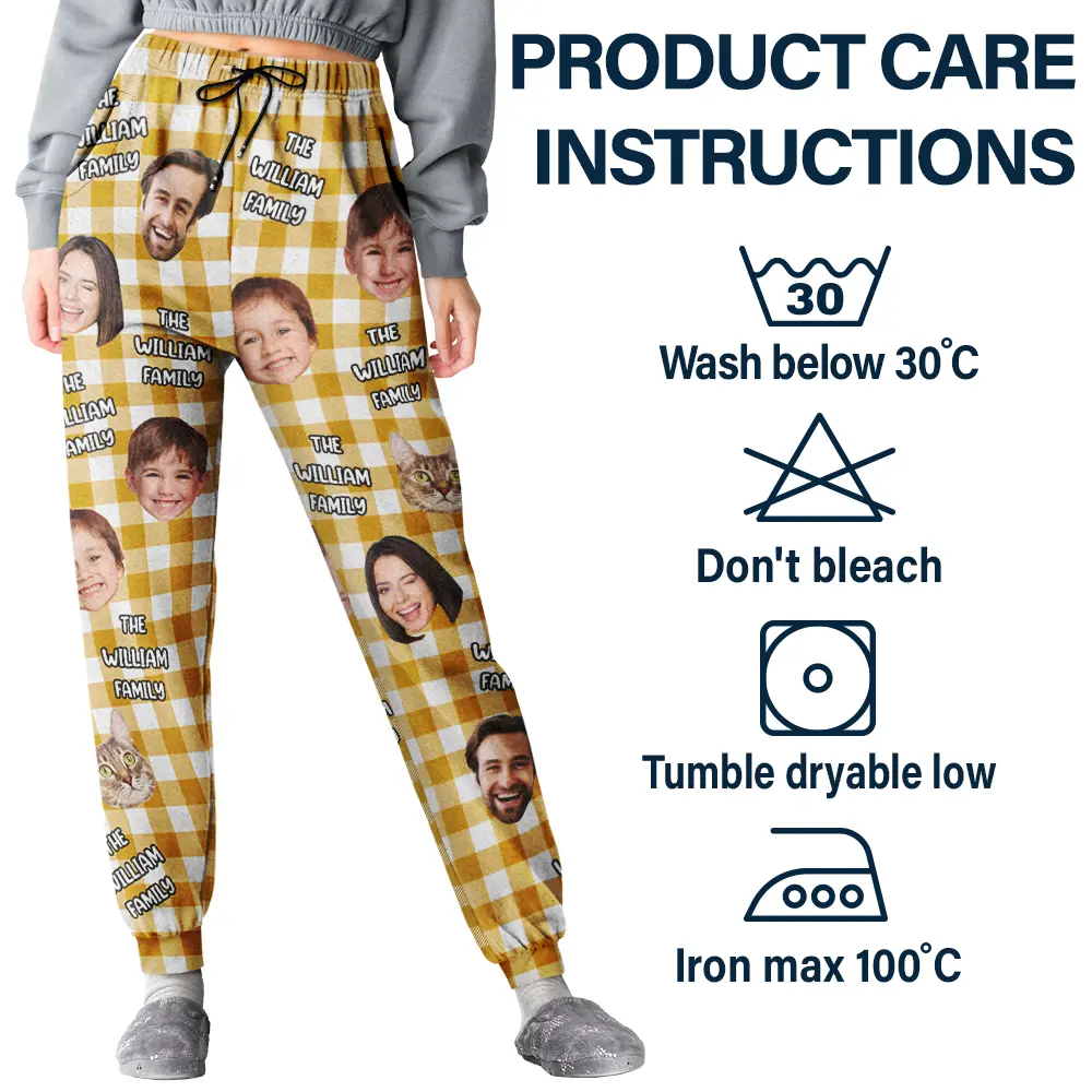 Custom Photo Funny Family Pet Face Plaid Pattern - Personalized Pajama Pants - Image 6