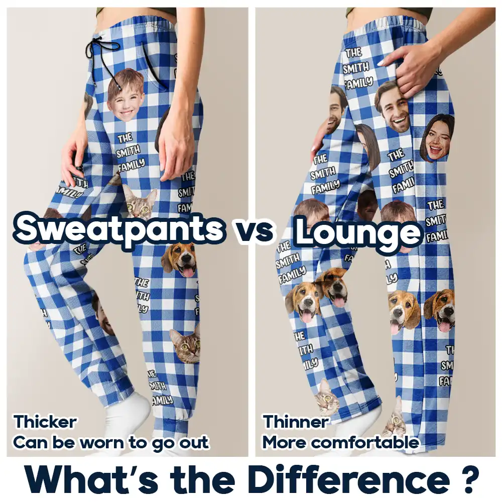 Custom Photo Funny Family Pet Face Plaid Pattern - Personalized Pajama Pants - Image 7