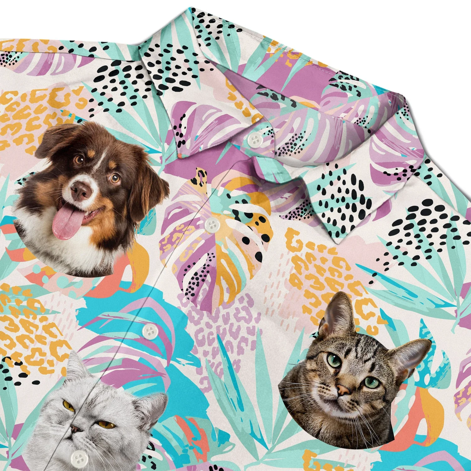 Custom Photo Funny Family Pet Face Purple Tropical - Gift For Pet Lovers, Dog Lovers, Cat Lovers - Personalized Hawaiian Shirt - Image 4