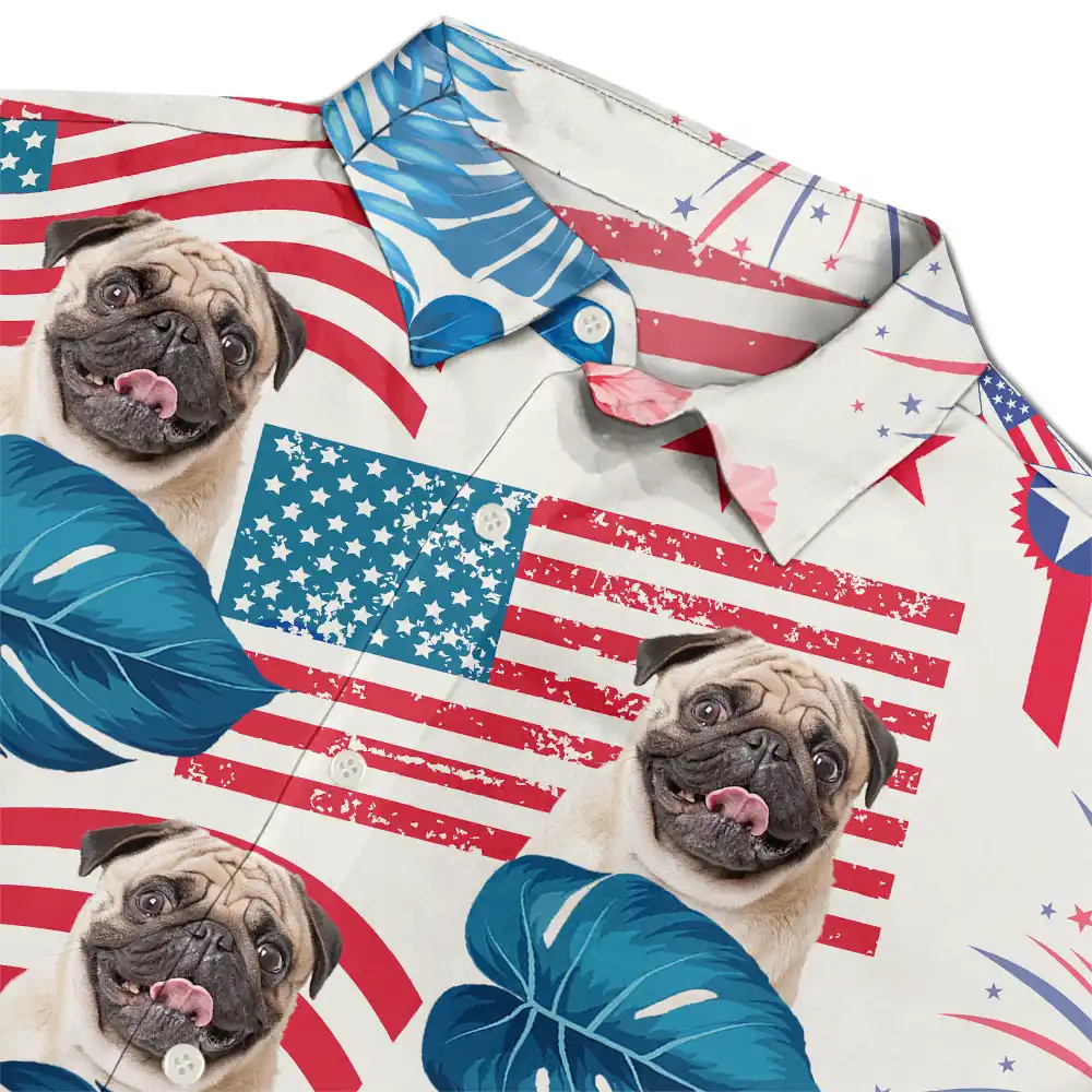 Custom Photo Funny Family Pet Face Stars And Stripes - Gift For Men, Dog And Cat Lovers - Personalized Custom Hawaiian Shirt - Image 5