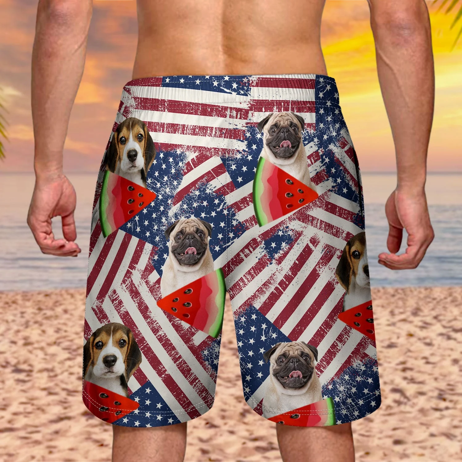 Custom Photo Funny Family Pet Face Stars And Stripes - Gift For Men, Dog And Cat Lovers - Personalized Custom Unisex Beach Shorts - Image 5
