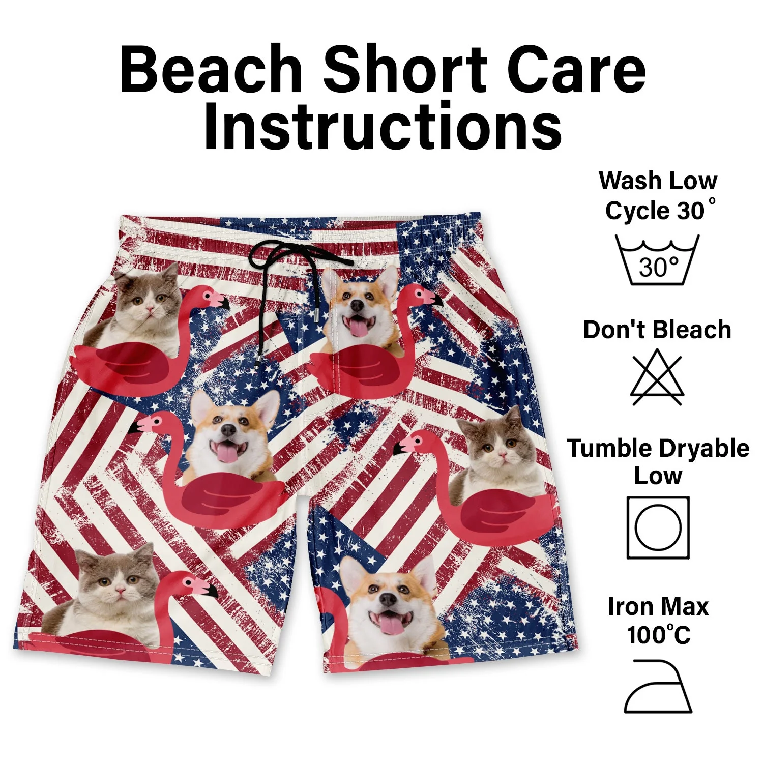 Custom Photo Funny Family Pet Face Stars And Stripes - Gift For Men, Dog And Cat Lovers - Personalized Custom Unisex Beach Shorts - Image 7