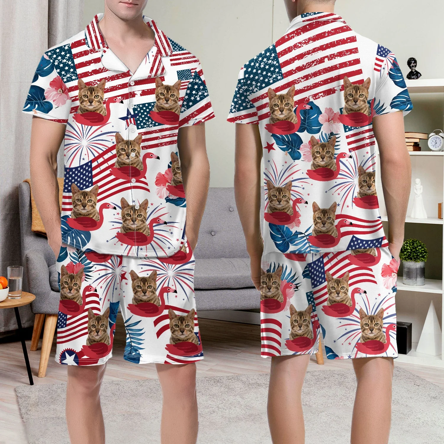 Custom Photo Funny Family Pet Face Summer Vibe - Vacation, Birthday Gift For Family, Husband, Wife, Parents, Mom, Dad - Personalized Short Pajamas Set - Image 7