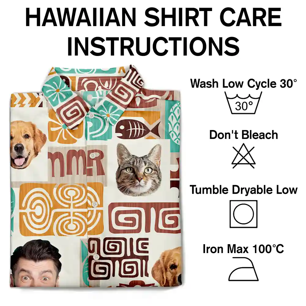 Custom Photo Funny Family Pet Face Tiki Pattern - Personalized Hawaiian Shirt - Image 8