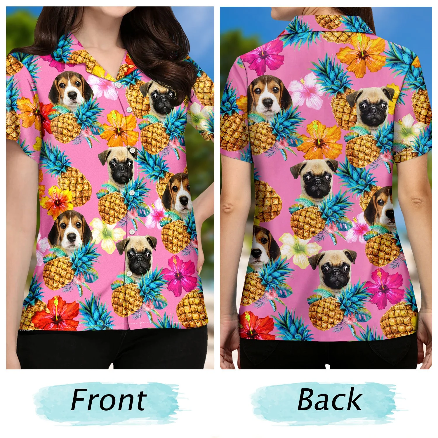 Custom Photo Funny Family Pet Face Tropical Fruit - Gift For Men, Dog And Cat Lovers - Personalized Custom Hawaiian Shirt - Image 3