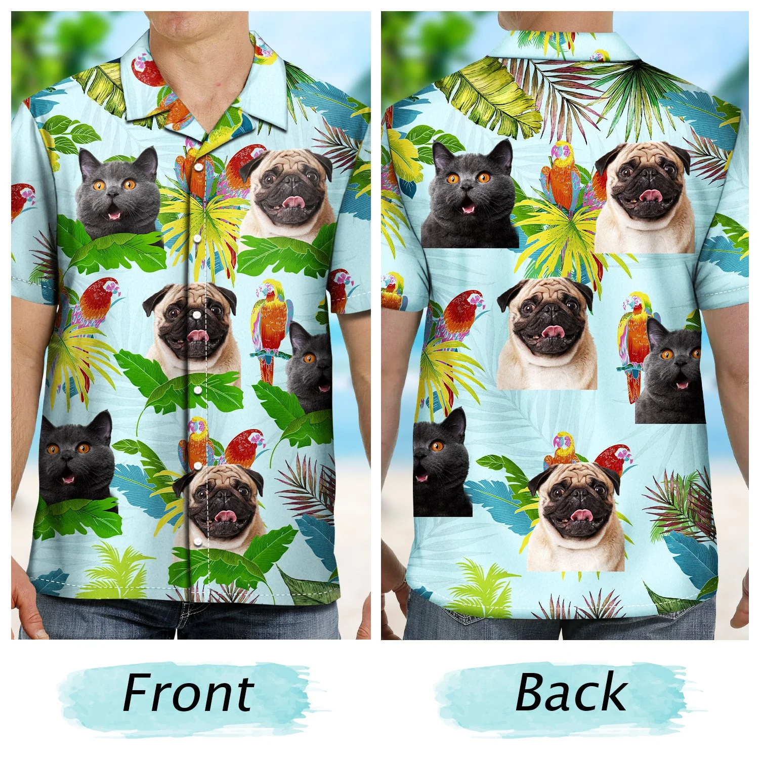 Custom Photo Funny Family Pet Face Tropical Parrots - Gift For Pet Lovers, Dog Lovers, Cat Lovers - Personalized Hawaiian Shirt - Image 2