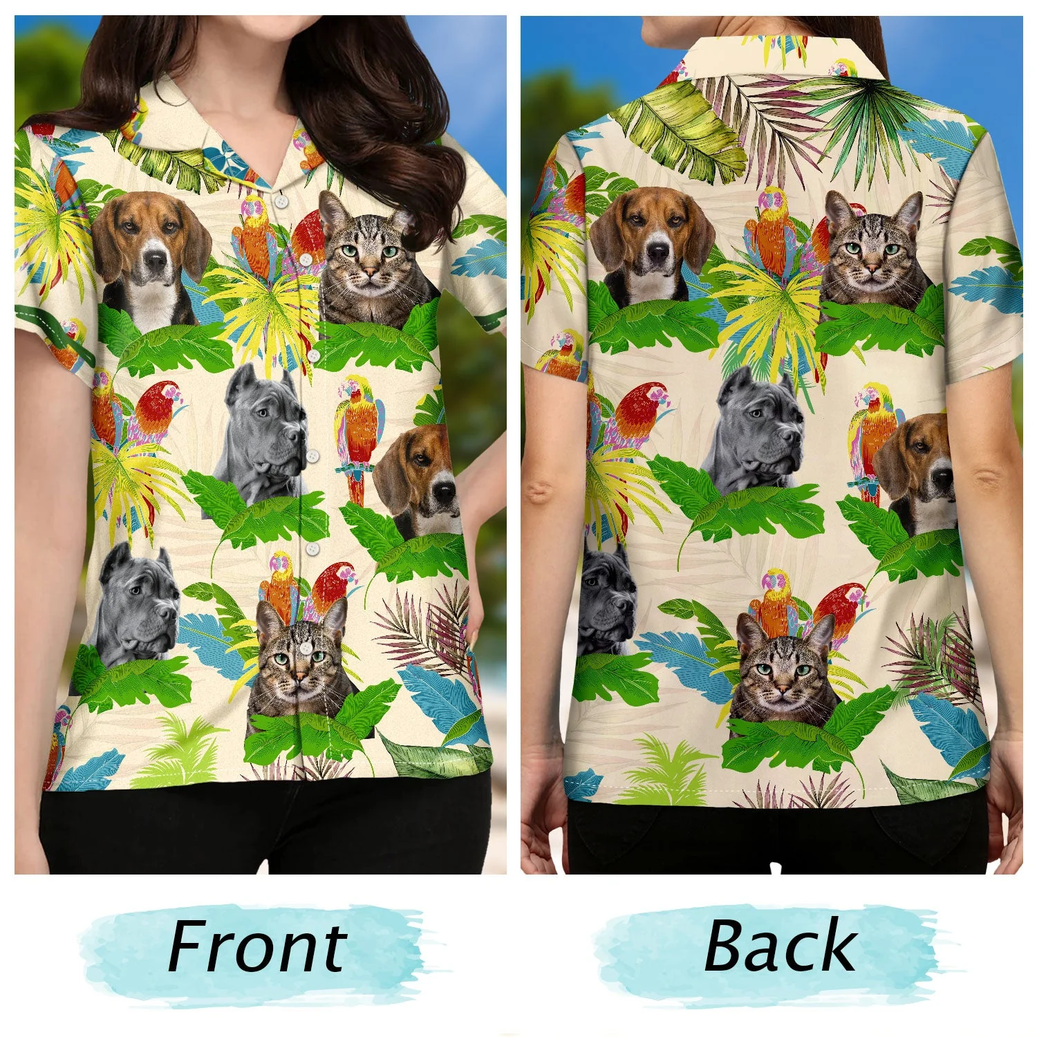 Custom Photo Funny Family Pet Face Tropical Parrots - Gift For Pet Lovers, Dog Lovers, Cat Lovers - Personalized Hawaiian Shirt - Image 3