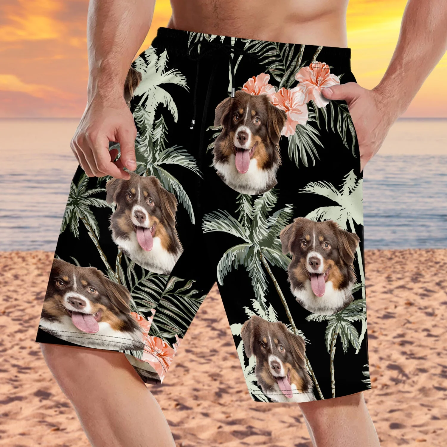 Custom Photo Funny Family Pet Face Vintage - Funny Gift For Pet Lovers, Dog Mom, Cat Mom, Dog Dad, Cat Dad - Personalized Custom Unisex Beach Shorts - Image 4