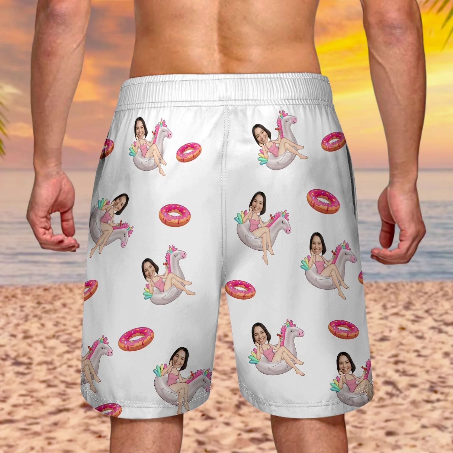 Custom Photo Funny Girlfriend Wife On Flamingo - Gift For Boyfriend, Husband - Personalized Unisex Beach Shorts - Image 5