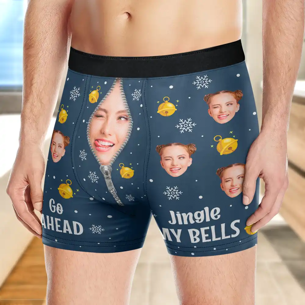 Custom Photo Funny Go Ahead Jingle My Bells - Personalized Men's Boxer Briefs - Image 4
