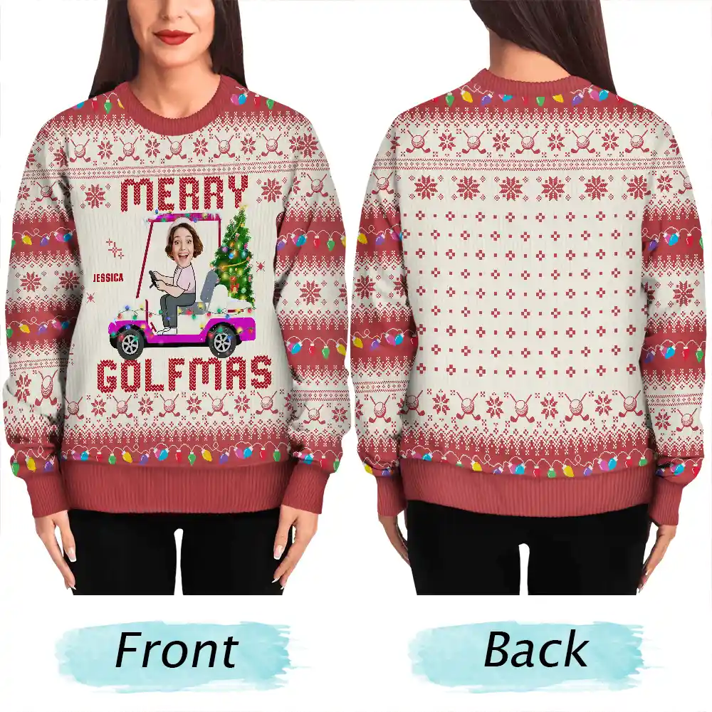 Custom Photo Funny Golf Lover Merry Golfmas - Personalized Unisex Ugly Sweater - Image 6