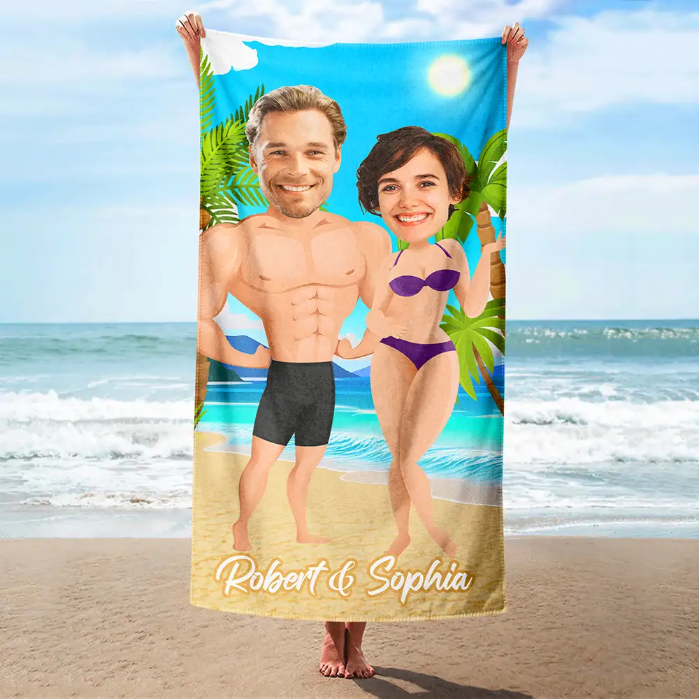 Custom Photo Funny Hot Couple - Personalized Beach Towel - Image 3