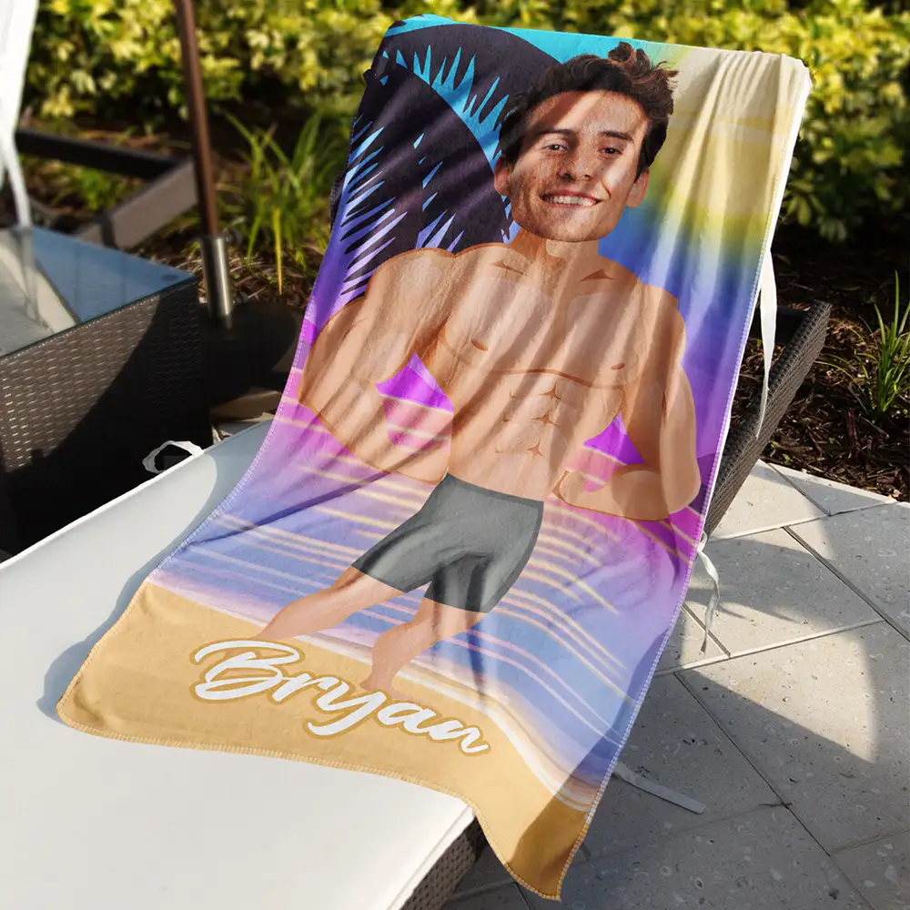 Custom Photo Funny Hot Couple - Personalized Beach Towel - Image 4