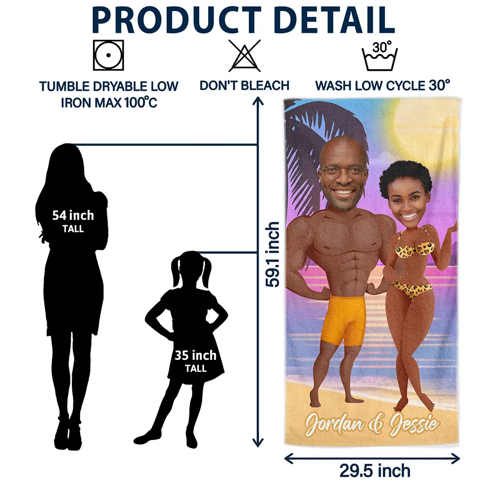 Custom Photo Funny Hot Couple - Personalized Beach Towel - Image 7