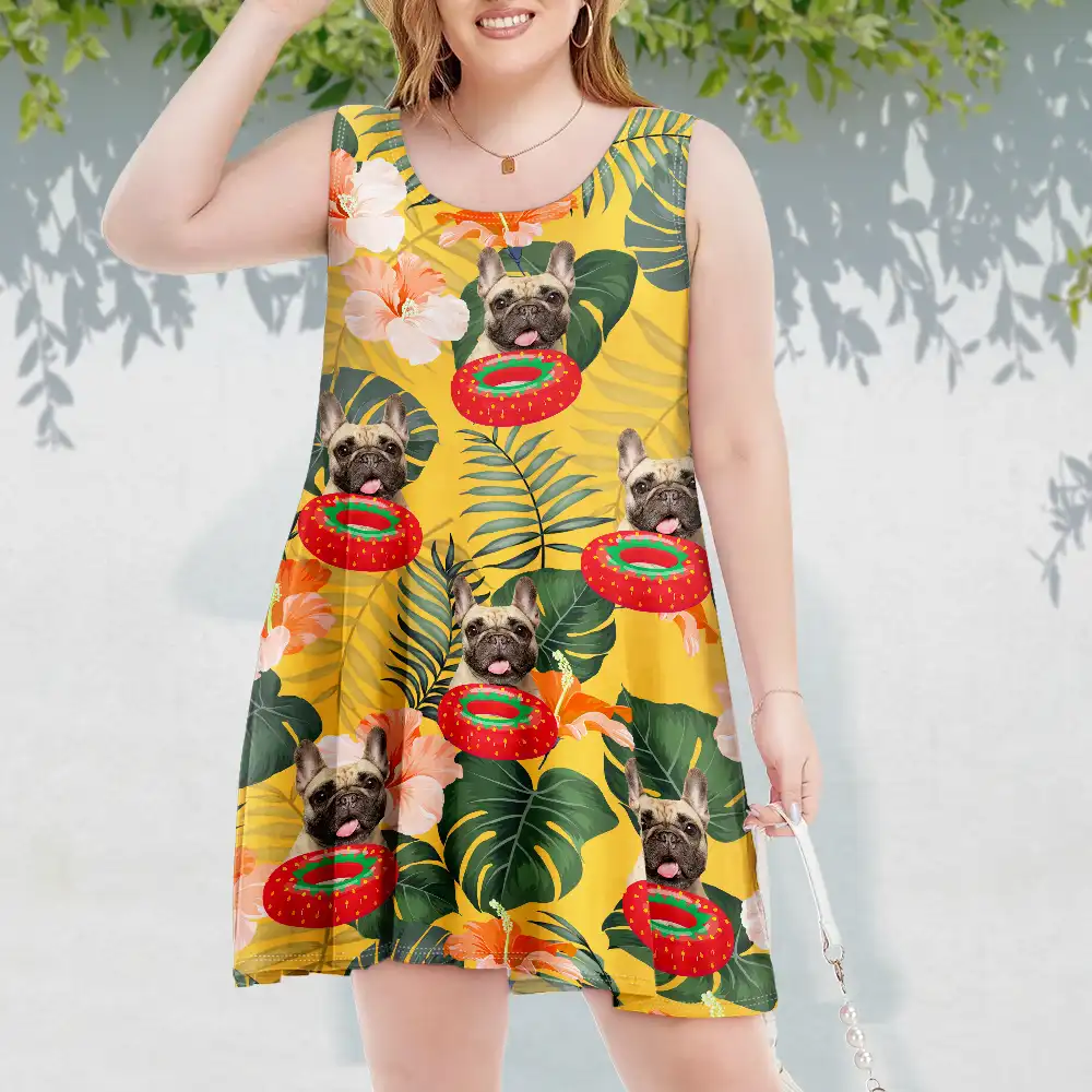 Custom Photo Funny Human Pet Face - Personalized Sleeveless Tank Dress - Image 4