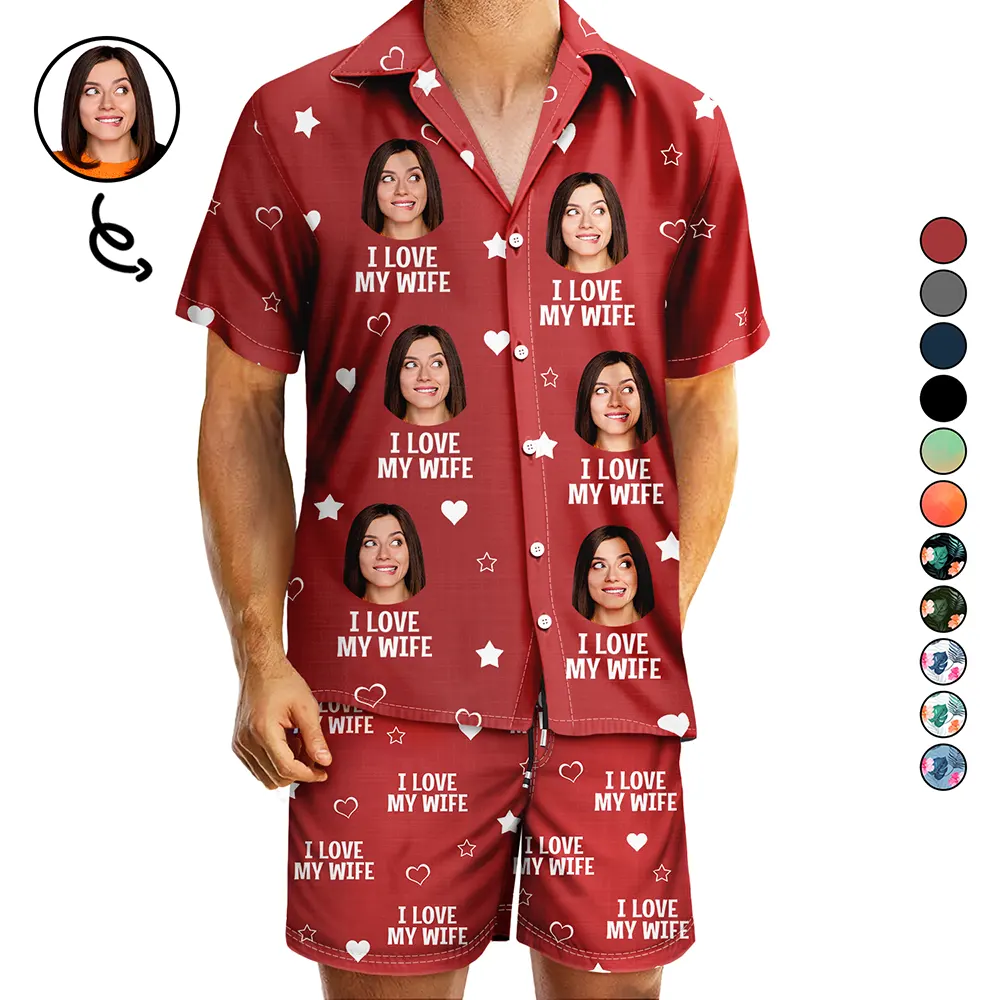 Custom Photo Funny I Love My Dad My Husband - Personalized Hawaii Set Shirt And Shorts - Image 2