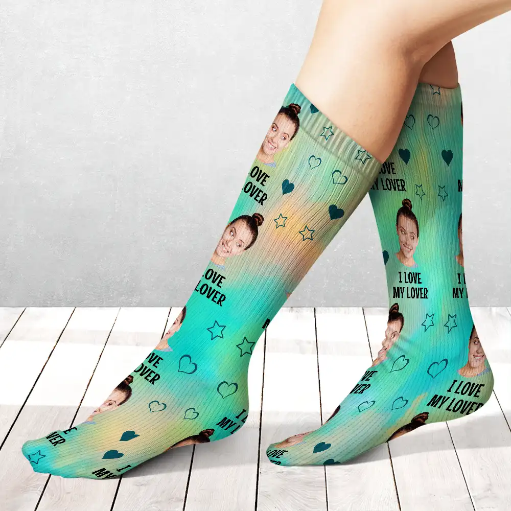 Custom Photo Funny I Love My Lover Couple - Personalized Socks - Image 3