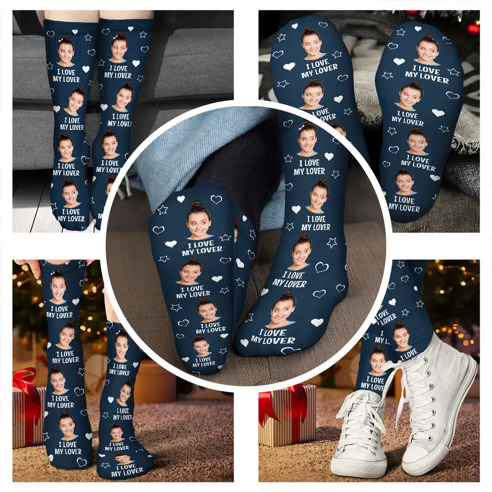Custom Photo Funny I Love My Lover Couple - Personalized Socks - Image 5