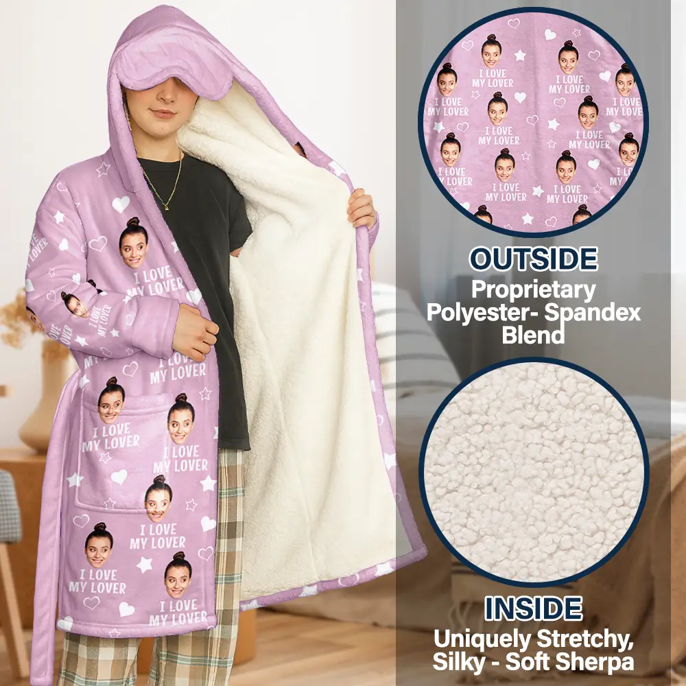 Custom Photo Funny I Love My Lover - Personalized Hooded Robe - Image 3