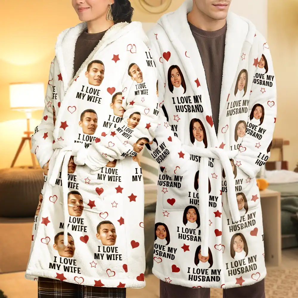Custom Photo Funny I Love My Lover - Personalized Hooded Robe - Image 6