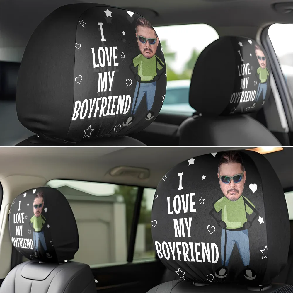 Custom Photo Funny I Love My Wife Husband - Personalized Car Headrest Covers - Image 4