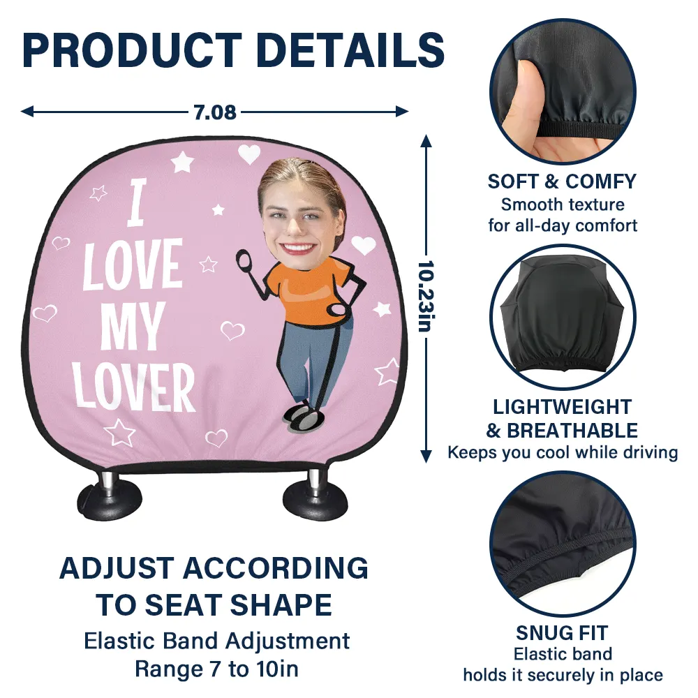 Custom Photo Funny I Love My Wife Husband - Personalized Car Headrest Covers - Image 5