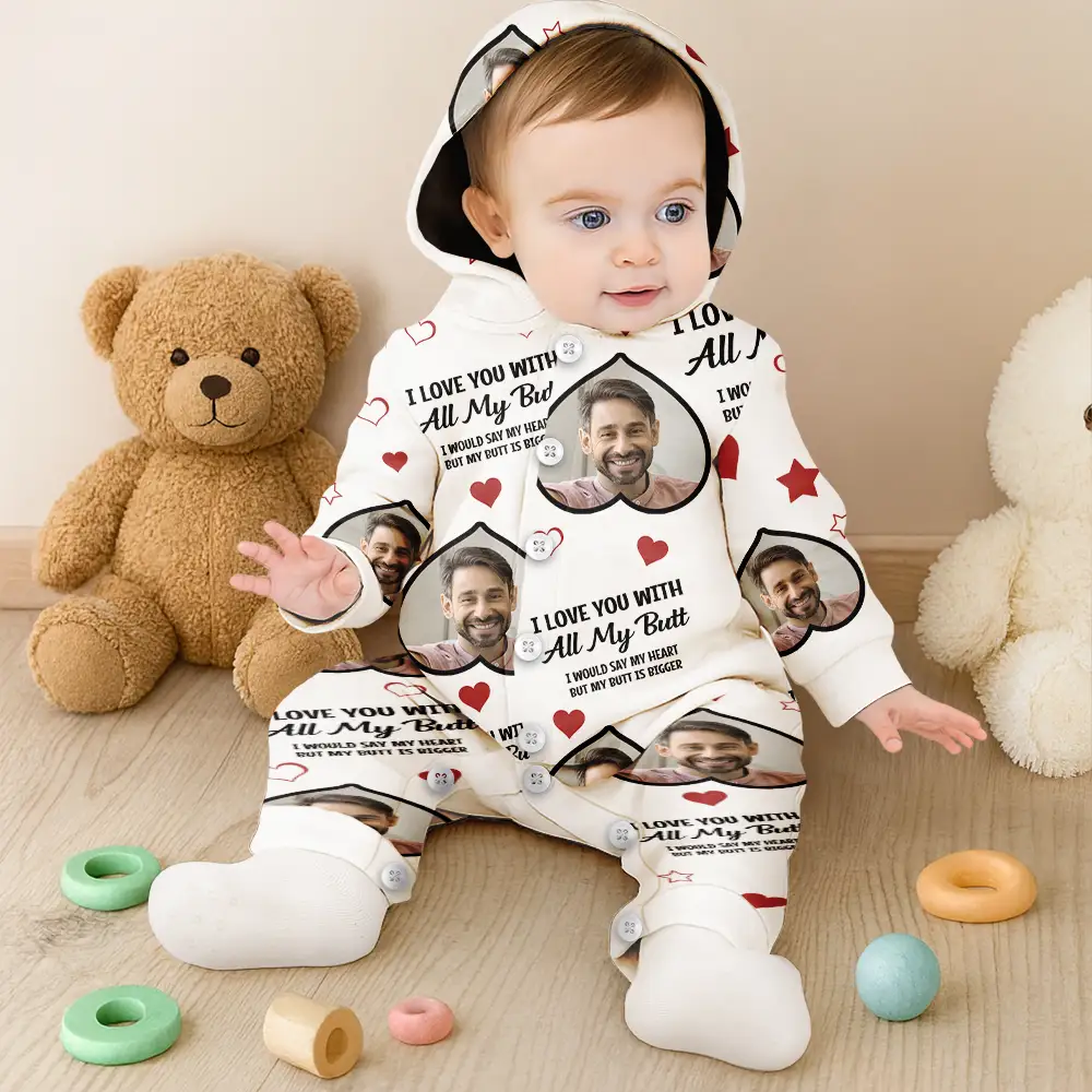 Custom Photo Funny I Love You With All My Heart - Personalized Overall Onesie Hooded Jumpsuit - Image 6