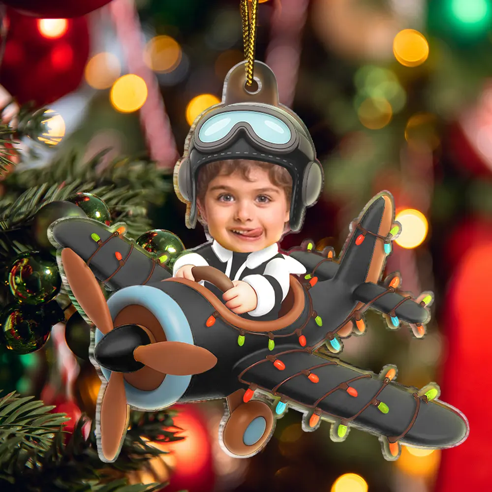 Custom Photo Funny Kid Face Airplane - Personalized Acrylic Photo Ornament - Image 5