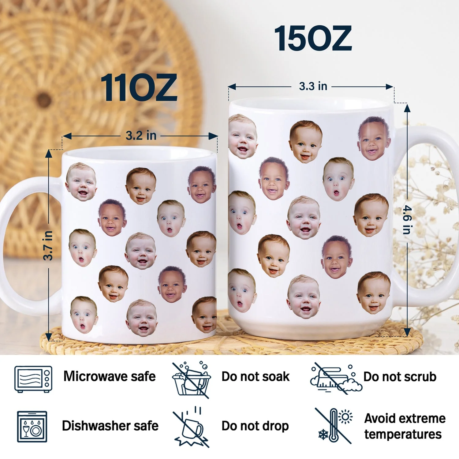 Custom Photo Funny Kid Face - Personalized White Edge-to-Edge Mug - Image 6