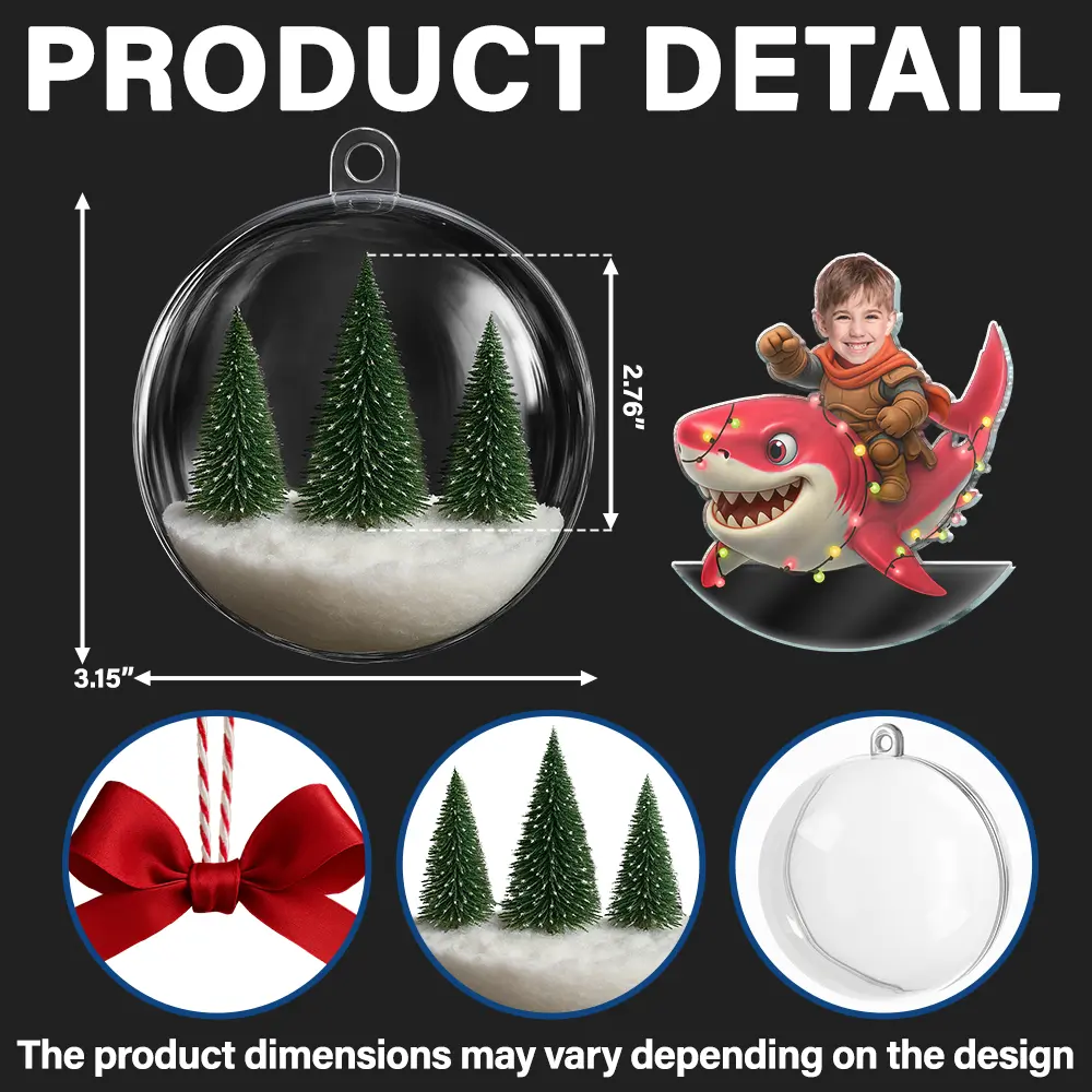 Custom Photo Funny Kid Face Riding Shark - Personalized 3D Acrylic Ball Ornament - Image 3