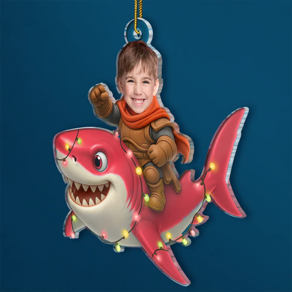 Custom Photo Funny Kid Face Shark - Personalized Acrylic Photo Ornament - Image 3