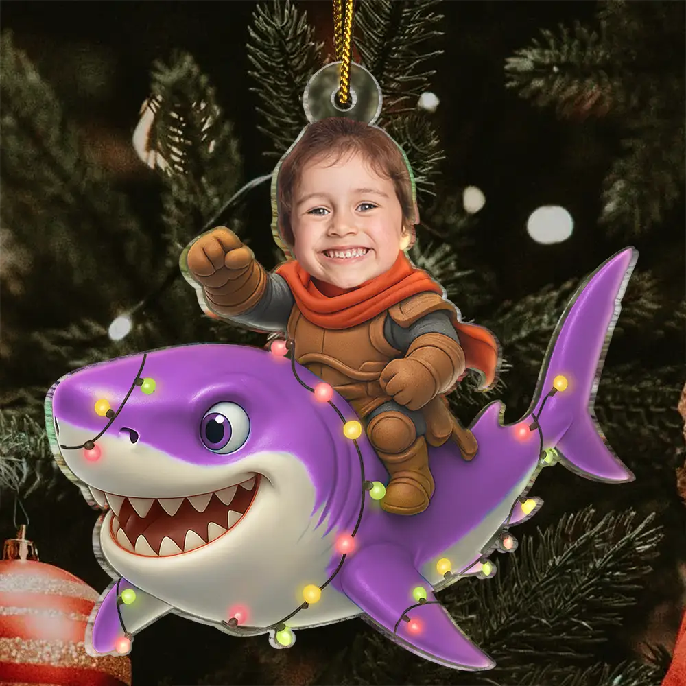 Custom Photo Funny Kid Face Shark - Personalized Acrylic Photo Ornament - Image 4