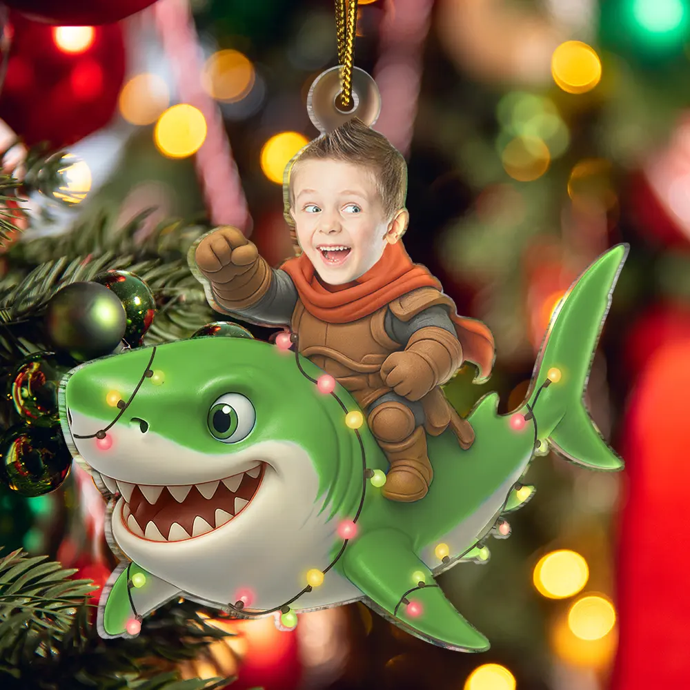 Custom Photo Funny Kid Face Shark - Personalized Acrylic Photo Ornament - Image 6