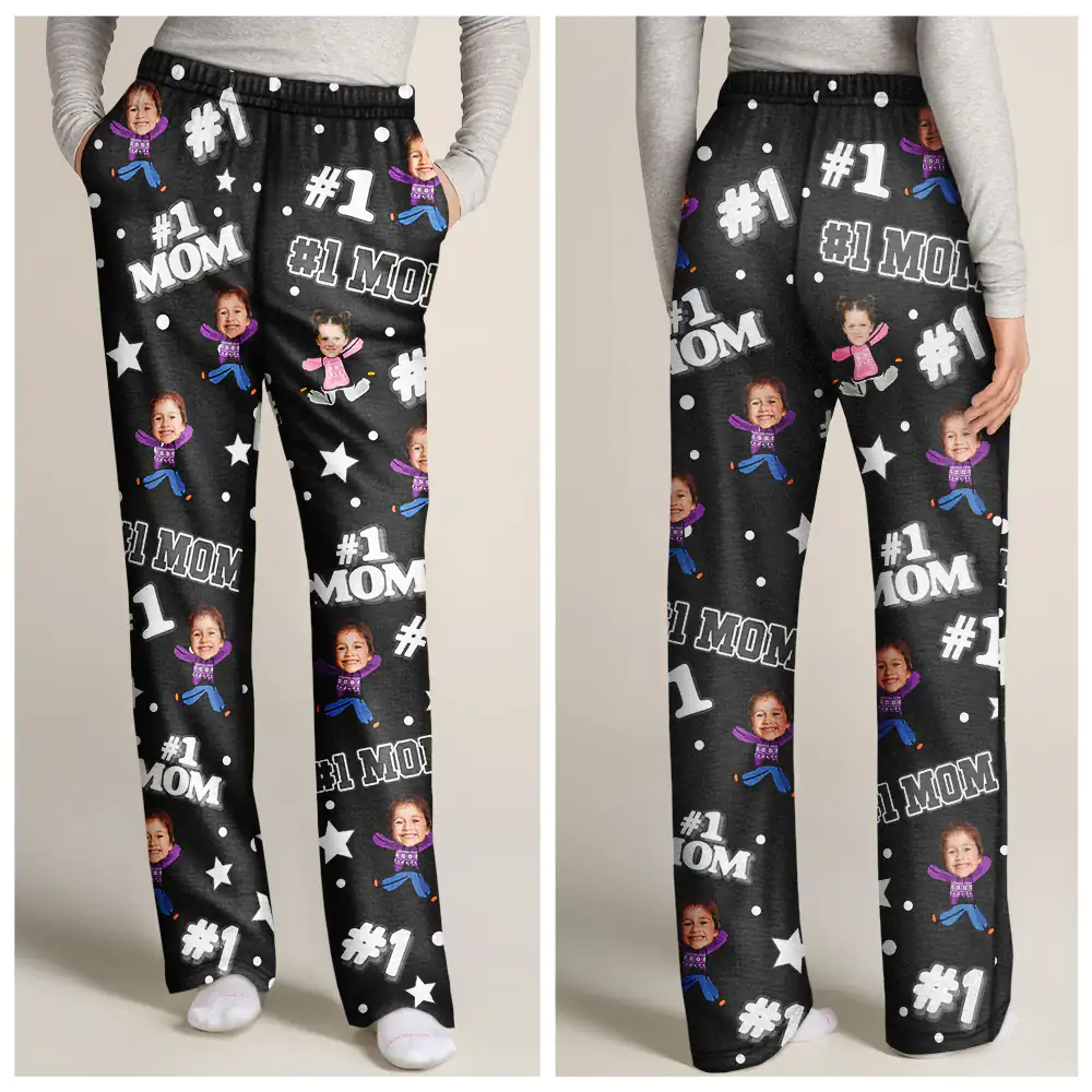 Custom Photo Funny Kids #1 Dad #1 Mom - Personalized Pajama Pants - Image 4